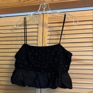 Anthropologie Black Beaded Ruffle Hem Camisole